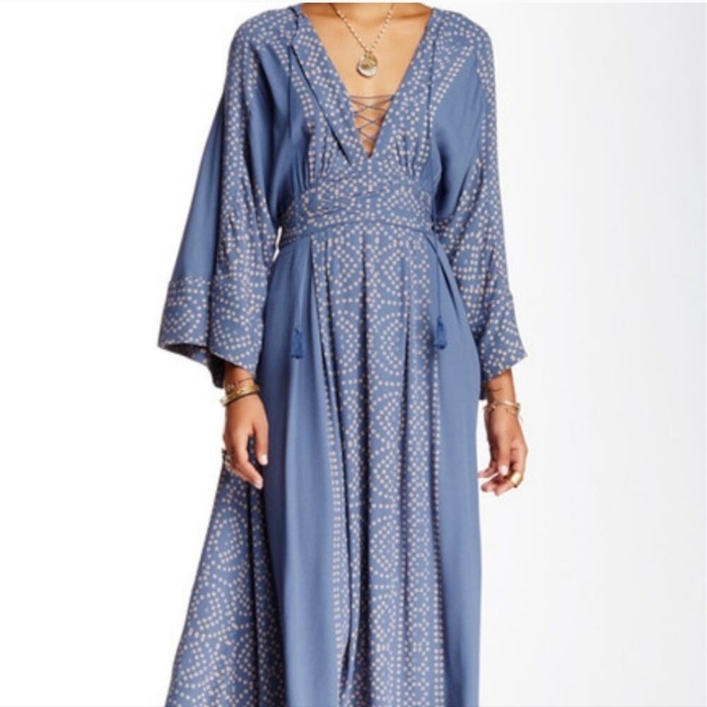 Free People Blue Boho Wide Sleeve Midi Dress - Picture 3 of 12